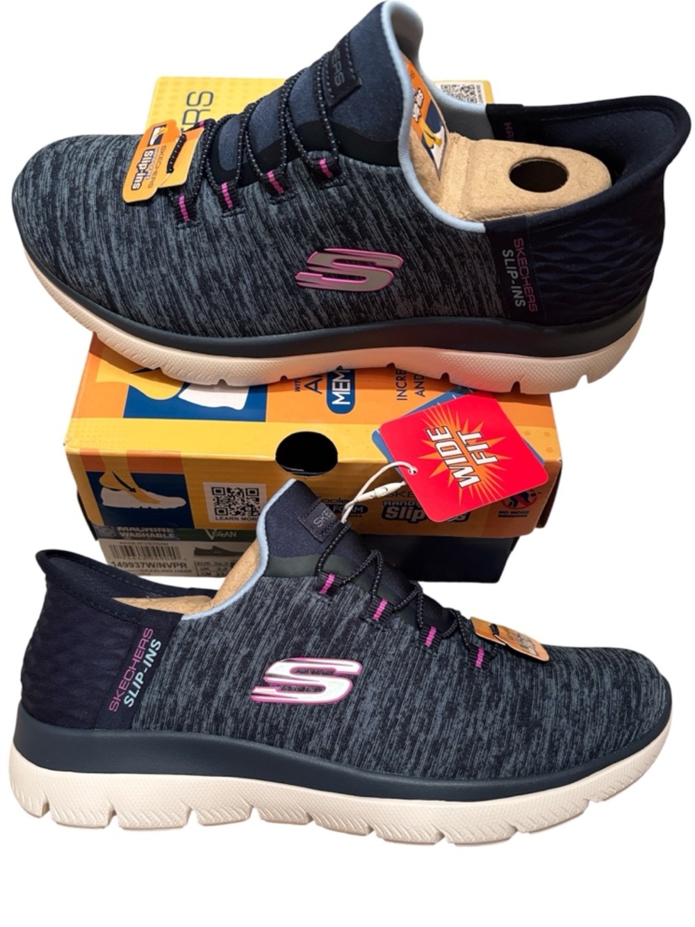 NWT Skechers Slip-Ins Navy purple Dazzling Haze Knit Sneakers 6.5 Wide